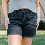 Angela High Rise Tummy Control Washed Black Shorts - PLUS