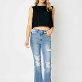 Jessica High Rise Ripped Hem Bootcut Jeans