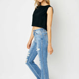 Jessica High Rise Ripped Hem Bootcut Jeans