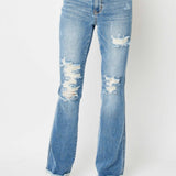 Jessica High Rise Ripped Hem Bootcut Jeans