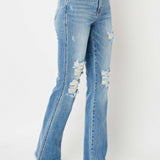 Jessica High Rise Ripped Hem Bootcut Jeans