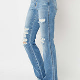 Jessica High Rise Ripped Hem Bootcut Jeans