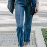 Sally High Rise Front Seam Detail & Cuffed Straight Fit Jeans