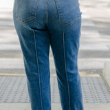 Preorder - Sally High Rise Front Seam Detail & Cuffed Straight Fit Jeans - PLUS