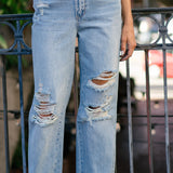 Sara High Rise Rigid Magic 90's Distressed Straight Jeans