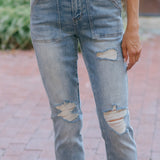 Brittany High Rise Patch Pocket & Ripped Boyfriend Jeans