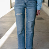 Preorder - Ophelia Mid Rise Contrast Wash Distressed Dad Jeans