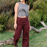 Eva High Rise Tummy Control Burgundy Wide Leg Jeans