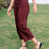 Eva High Rise Tummy Control Burgundy Wide Leg Jeans