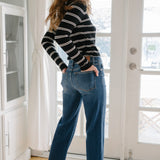 Aubrey Mid Rise Side Seam Detail Straight Jeans