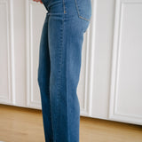 Aubrey Mid Rise Side Seam Detail Straight Jeans