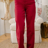 Rebecca High Rise 90's Straight Red Jeans with a Heart Pocket Design