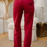 Rebecca High Rise 90's Straight Red Jeans with a Heart Pocket Design