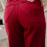 Rebecca High Rise 90's Straight Red Jeans with a Heart Pocket Design