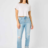 Star Mid Rise Americana Flag Cuff Boyfriend Jeans