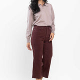 Eva High Rise Tummy Control Burgundy Wide Leg Jeans - PLUS