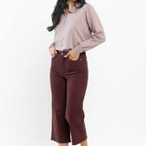 Eva High Rise Tummy Control Burgundy Wide Leg Jeans - PLUS