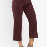 Eva High Rise Tummy Control Burgundy Wide Leg Jeans - PLUS